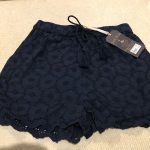JACK WILLS NAVY EYELET DRAWSTRING SHORTS